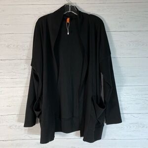 Feiersi Women's Open Front Cardigans Long Sleeve Casual with Pockets black XL